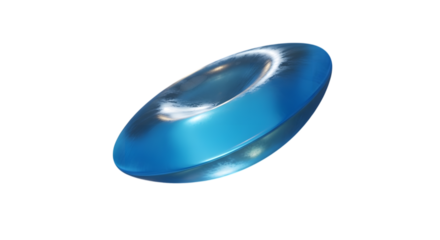 A single blue glass oval shape with a hole in the middle