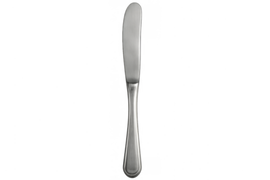 Silver metal butter knife utensil on transparent background