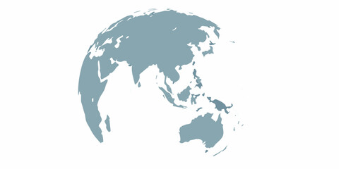 Stylized grey globe showing asia australia and oceania on a white background