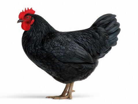 Profile of an Australorp Rooster Showcased on a White Background in Studio Lighting