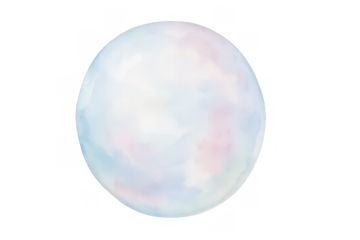Transparent soap bubble floating, reflecting light with pastel watercolor hues, isolated on a transparent background