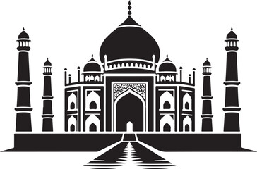 Detailed Silhouette of Taj Mahal Famous Landmark in Agra India Depicting Indian Architecture Culture Mughal Empire Travel Destination and Historical Monument