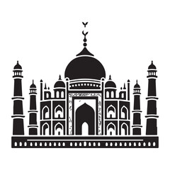 Detailed Silhouette of Taj Mahal Famous Landmark in Agra India Depicting Indian Architecture Culture Mughal Empire Travel Destination and Historical Monument