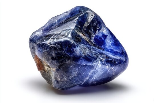 Natural Iolite Gemstone - Polished Blue Pebble of Cordierite Isolated on White Background