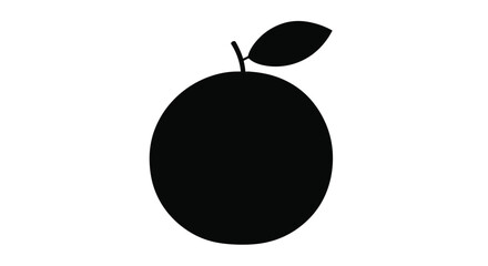 Minimalist black fruit silhouette with a leaf and stem on white