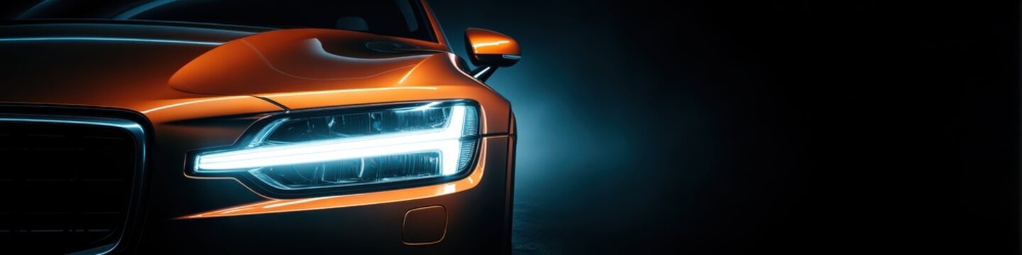 Sleek Luxury Sport Car Showcasing Tinted Headlights Against a Black Backdrop for Auto Sales Presentation