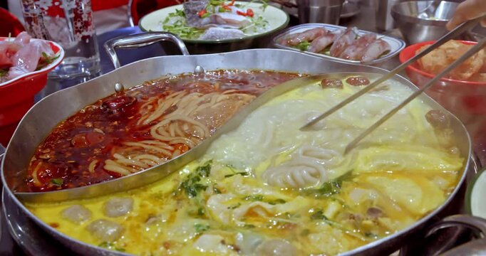 Sichuan Mandarin Duck Hot Pot Feast with Red and White Broth Base