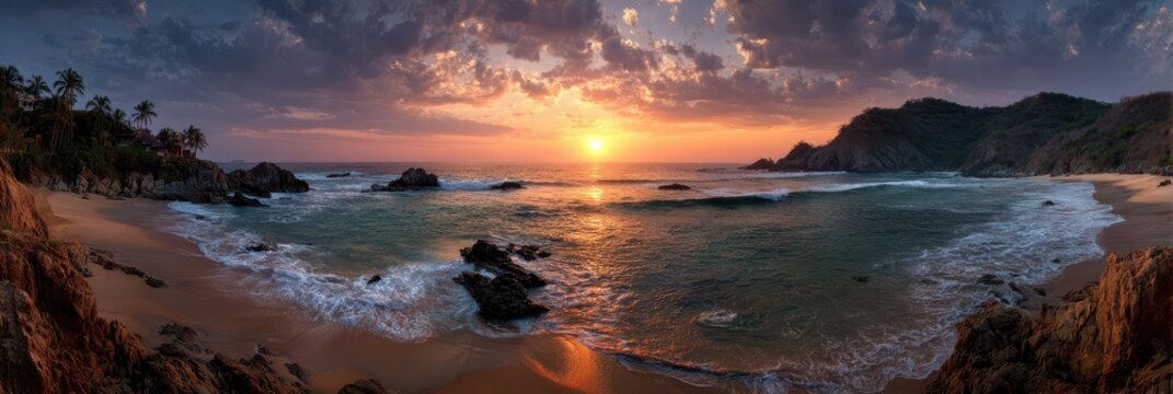 Paradisiacal Sunset at Mazunte Beach: A Tropical Escape in Oaxaca's Serene Bay