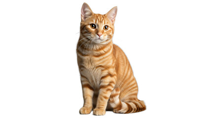 Ginger Tabby Cat Sitting Portrait on White
