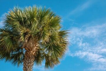 South Carolina Palmetto Tree Against a Blue Sky: Horizontal View with Ample Copy Space