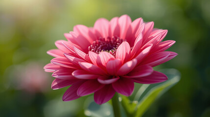Fototapeta premium AI Art Full Bloom Pink Zinnia Flower Layered Petals Bright Sunlight Macro Garden Detail