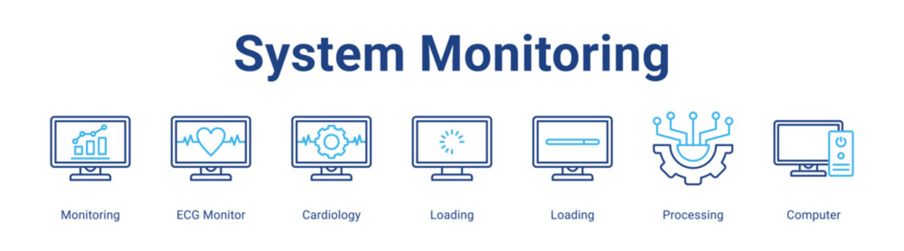 System Monitoring web icon vector illustration concept with icon of Monitoring, ECG Monitor, Cardiology, Loading, Loading, Processing, Computer,in modern flat vector style.