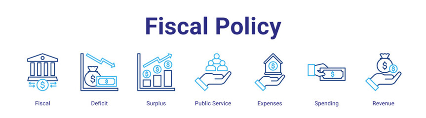 Fiscal Policy web icon vector illustration concept with icon of Fiscal, Deficit, Surplus, Public Service, Expenses, Spending, Revenue,in modern flat vector style.