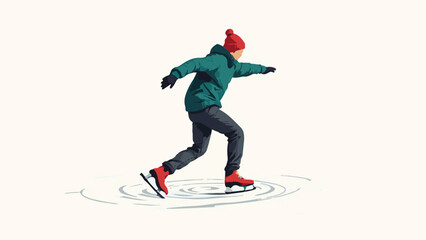 Obraz premium Winter ice skating illustration of people enjoying outdoor activity in snow landscape
