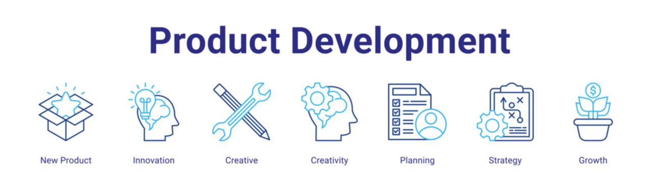 Product Development web icon vector illustration concept with icon of New Product,Innovation,Creative,Creativity,Planning,Strategy,Growth,in modern flat vector style.