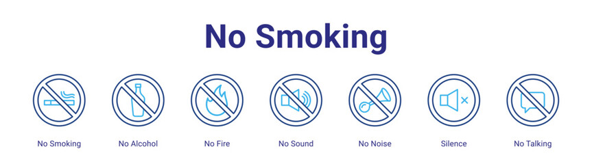 No Smoking web icon vector illustration concept with icon of No Smoking,No Alcohol,No Fire,No Sound,No Noise,Silence,No Talking,in modern flat vector style.