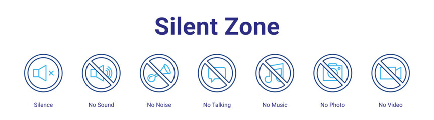 Silent Zone web icon vector illustration concept with icon of Silence,No Sound,No Noise,No Talking,No Music,No Photo,No Video,in modern flat vector style.