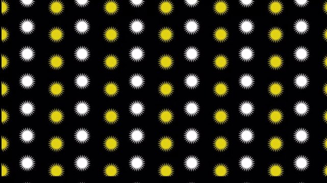 Pattern of yellow and white spiky shapes arranged in rows on a black background creating a wallpaper effect
