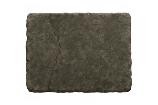 Stone plaque with an ancient cracked texture, weathered rock surface, rustic grunge background with transparent alpha channel