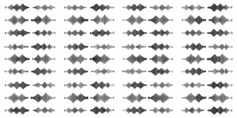 Fototapeta premium Collection of black and white sound wave patterns and audio visualizations