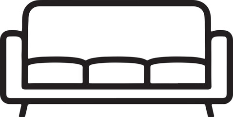 Simple Outline Icon of a Three- Seater Sofa with Legs on a White Background couch furniture on transparent background