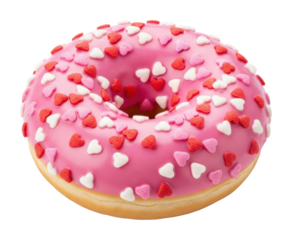 Heart-topped pink donut bakery food bright settings isolated on transparent background