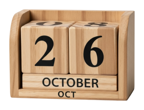 Monthly calendar display of october 26 wooden desk modern isolated on transparent background - Powered by Adobe