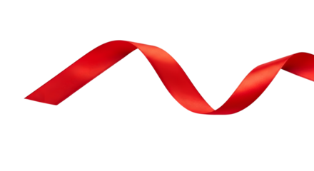A single, flowing, wavy red ribbon isolated on a transparent background
