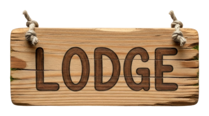 Rustic lodge sign wood material nature vibe isolated on transparent background