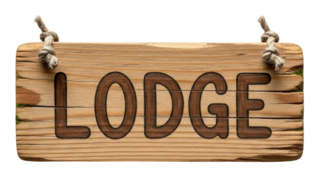 Rustic lodge sign wood material nature vibe isolated on transparent background