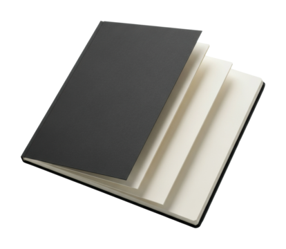 Open blank notebook for creative ideas home office minimalist style isolated on transparent background