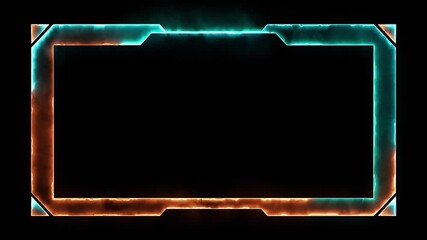 dynamic glowing orange and cyan fiery flame energy streaming frame overlay for gaming and live content