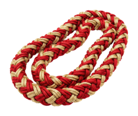 Braided gold and red decorative rope home artistic design isolated on transparent background