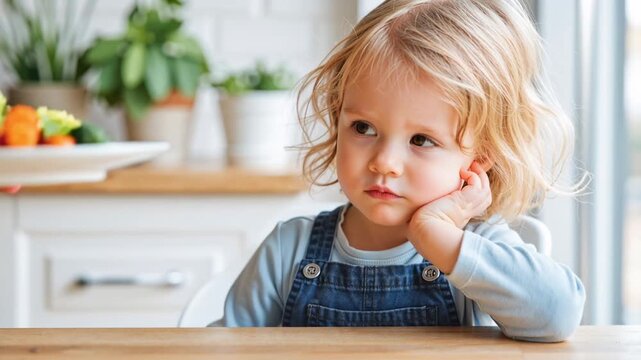 little girl looks upset at plate of vegetables, then becomes happy as the plate is replaced with french fries