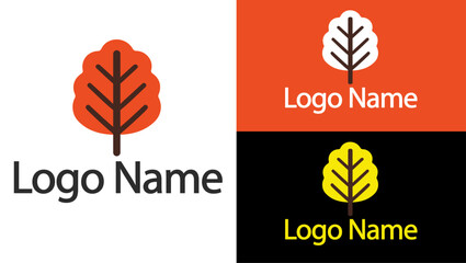 Minimal Tree Leaf Logo, Symmetrical Nature Icon in Orange, White, and Yellow Variations, tree logo, leaf logo, nature icon, symmetrical tree,