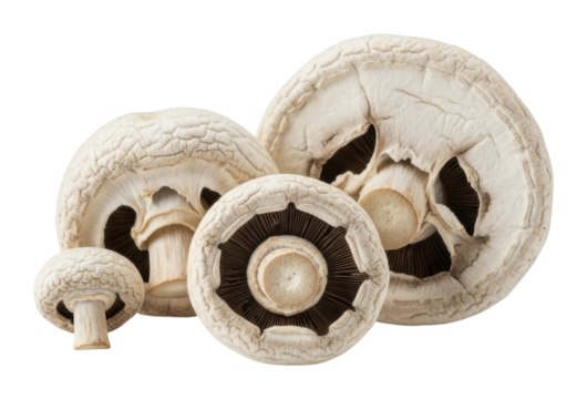 Harvesting fresh white mushrooms nature food isolated on transparent background