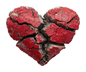Cracked heart symbolizing pain digital abstract isolated on transparent background