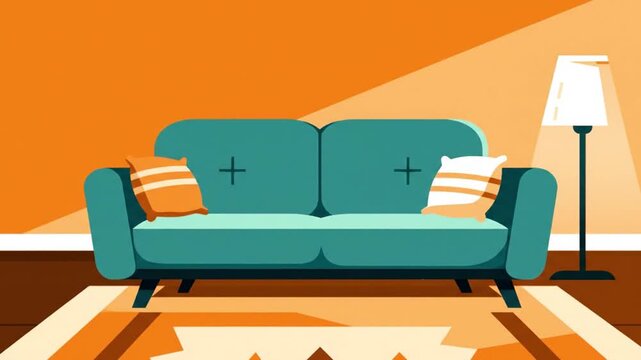 Vector illustration animation seamless loop of modern living room with cozy sofa