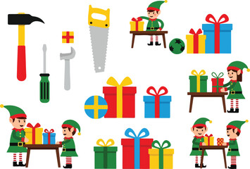 elf christmas gift box vector 