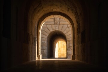 Fototapeta premium Old stone tunnel with sunlit opening