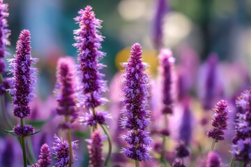 Fototapeta premium Vivid Agastache: Lush Purple Blooms of the Flowering Fennel Herb in a Picturesque Landscape