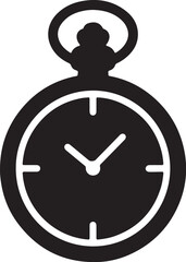 Silhouette of a pocket watch with simple hour markers and hands on a white background Keywords: pocket watch, time, clock, antique, vintage, timepiece, accessory, classic, on transparent background
