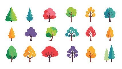 Colorful tree icon set vector illustration of different seasonal trees