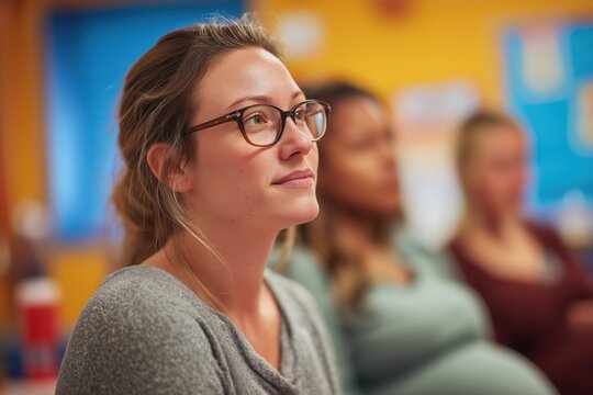 Thoughtful Woman with Glasses in a Prison Support Group