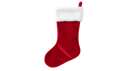Red christmas stocking with white fur trim