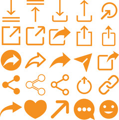 Collection of Orange Icons for Download Upload Share and Social Media
