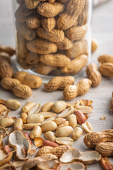 Peanuts in shell. Groundnuts on kitchen table.