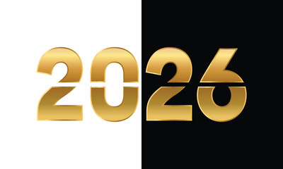 Golden 2026 New Year graphic on black and white background