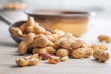 Peanuts in shell. Groundnuts on kitchen table.