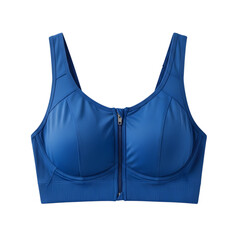 Blue Sports Bra with Front Zipper and Ribbed Hem on White Background graphic design isolated on a transparent background